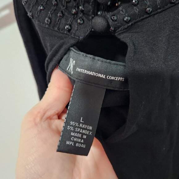 INC International Concepts Black Seguin Beaded Halter Sleeveless Top Large - Picture 2 of 8